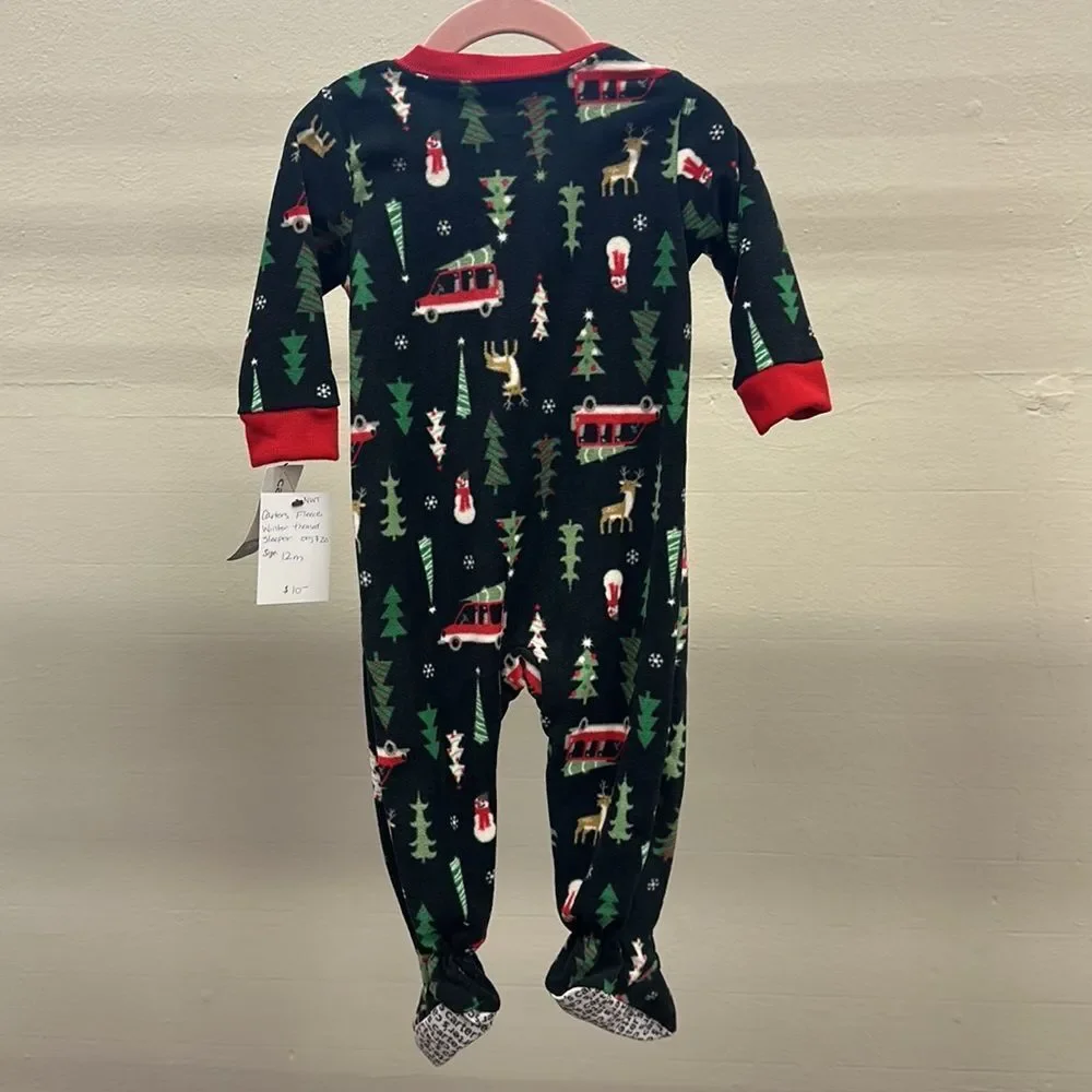 Carters Fleece Holiday Sleeper Pjs 12m‎ NWT